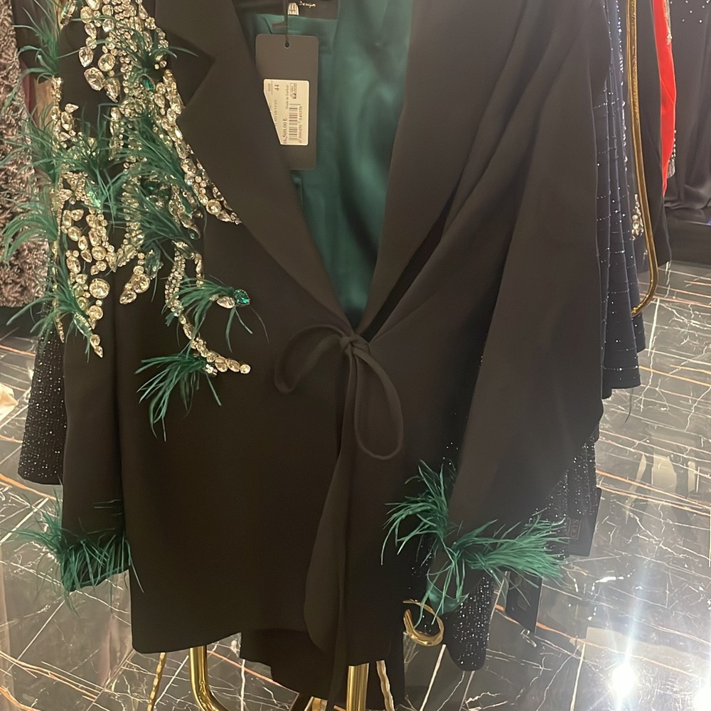 Elegant Black Bomber Jacket with Green Accents